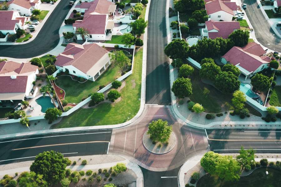 An aerial view of a neighborhood