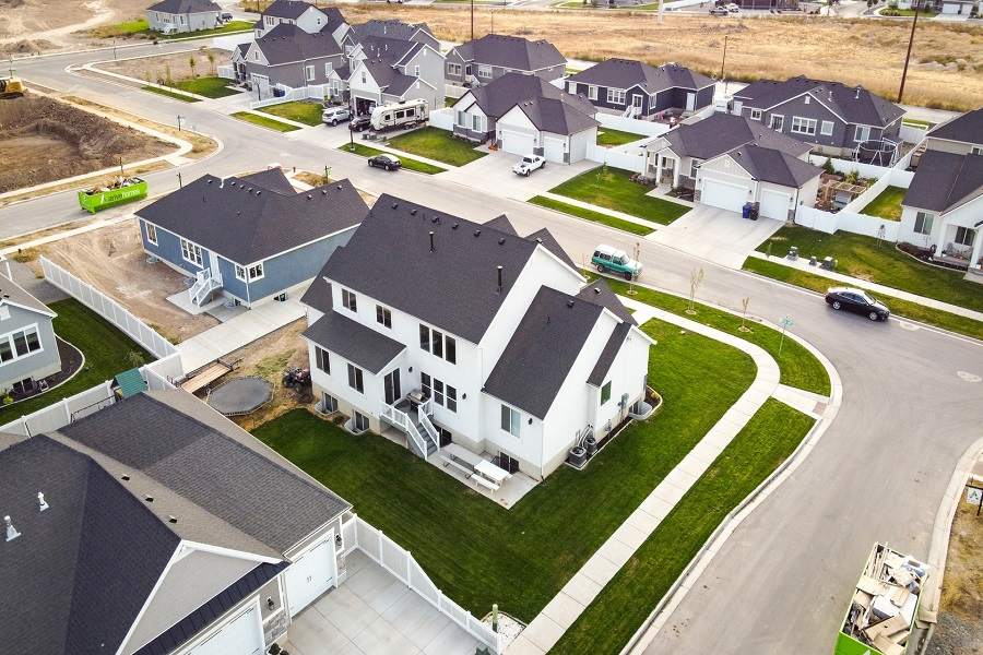 White and gray houses in a residential area in California