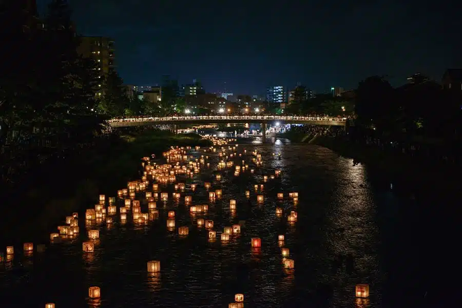 River filled with lanterns