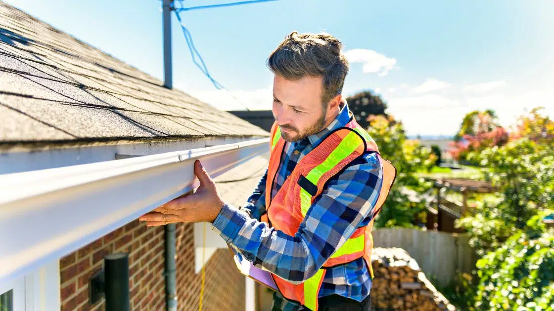 a home inspector checking roof drainage